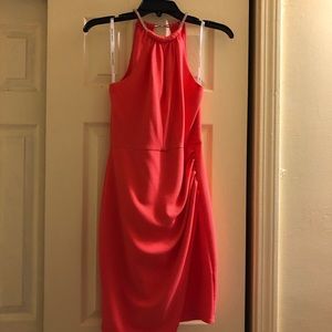 Coral Halter Gold Chain Dress
